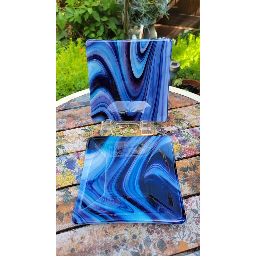 Blackberry Cream Swirl Art Glass - 6-inch Fused Glass Dish - Set of 2